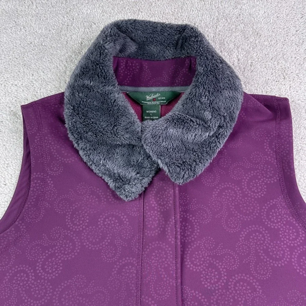 Woolrich Vest Womens‎ Large Purple Summit Soft Shell Full Zip Faux Fur Collar